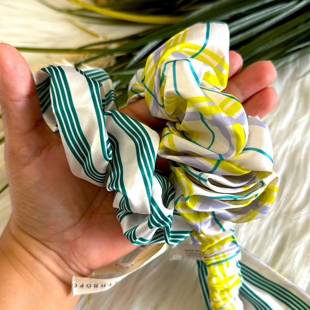 Anthropologie Printed Headband & Scrunchies Striped Green and Plaid Set